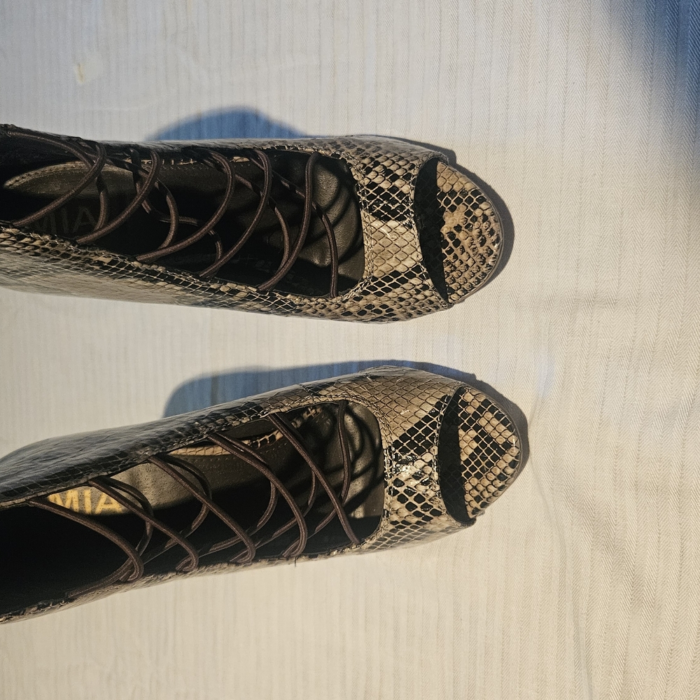 MIA Snakeskin Lace-Up Heels-7.5